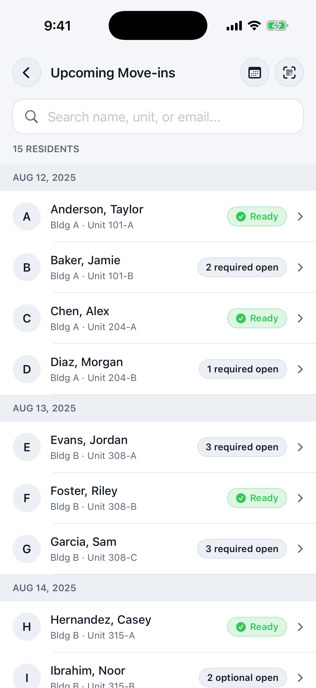 Roster with no indication of network status.