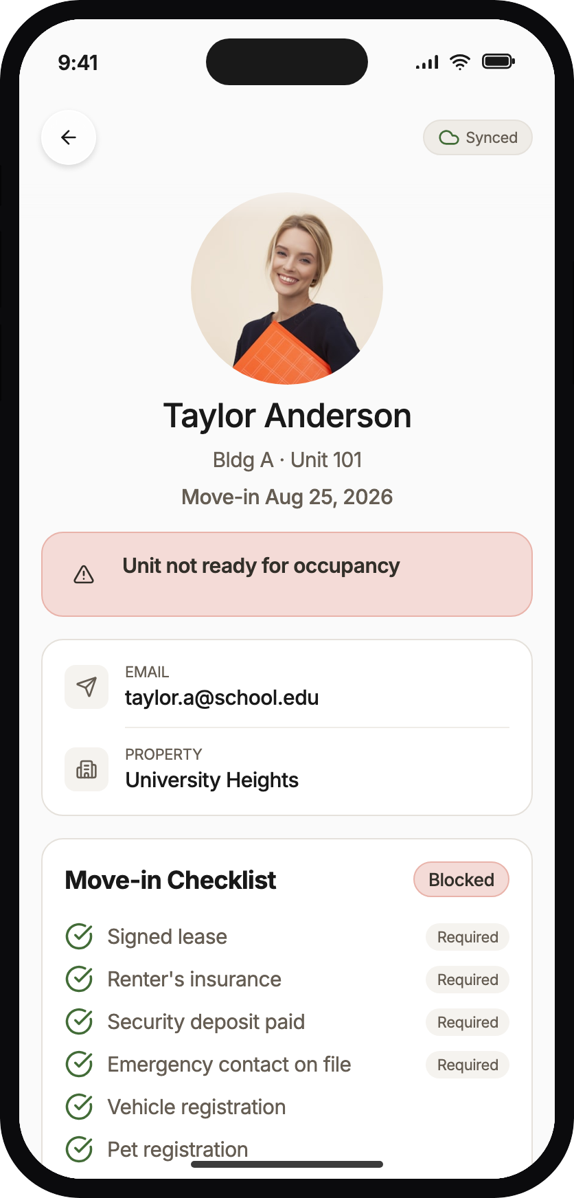 Taylor Anderson summary showing a hard Blocked state with validation errors.